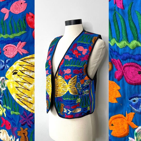 The daily planet Jackets & Blazers - VTG 80s Funky Rainbow Fish Embroidered Vest The Daily Planet